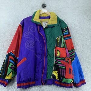 Vtg 90s Venezia Vitale Abstract‎ Art Jacket Womens 18/20 Multicolor Quilted Bold